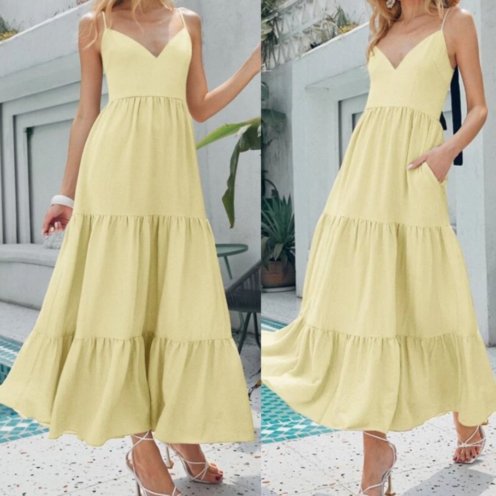 Boho ruffle hem cami maxi dress